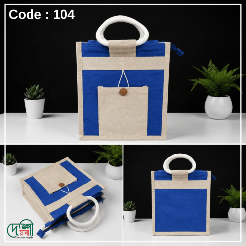 Premium Jute Cotton Lunch Carry Bag – Blue Edition
