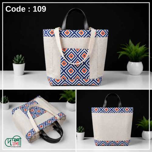 Stylish Jute Cotton Lunch Carry Bag with Zipper